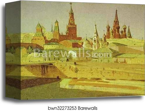 View of the Moskvoretsky Bridge, the Kremlin and the Pokrovsky Cathedral by Arkhip Kuinji, Canvas Print