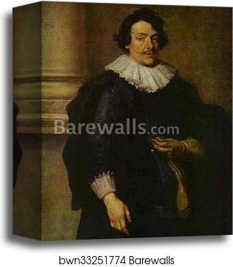 Portrait of a Gentleman Dressed in Black, in Front of a Pillar by Sir Anthony Van Dyck, Canvas Print