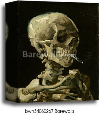 Head of a skeleton with a burning cigarette by Vincent Van Gogh, Canvas Print