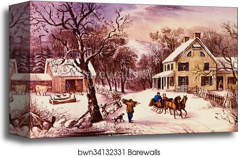American Homestead Winter by Currier & Ives, Canvas Print