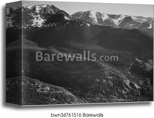 View of wooded hills with mountains in background, "In Rocky Mountain National Park," Colorado.  Photographs of National Parks and Monuments, compiled 1941 - 1942, documenting the period ca. 1933 - 1942 by Ansel Adams (1902-1984), Canvas Print View of wooded hills with mountains in background, "In Rocky Mountain National Park," Colorado.  Photographs of National Parks and Monuments, compiled 1941 - 1942, documenting the period ca. 1933 - 1942 by Ansel Adams (1902-1984), Canvas Print