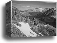 View of barren mountains with snow, "Long's Peak, Rocky Mountain National Park," Colorado.  Photographs of National Parks and Monuments, compiled 1941 - 1942, documenting the period ca. 1933 - 1942 by Ansel Adams (1902-1984), Canvas Print