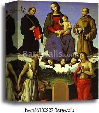 Madonna and Child with Four Saints (Tezi Altarpiece) by Pietro Perugino, Canvas Print