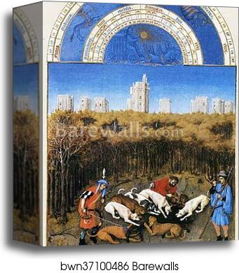 Les tr�s riches heures du Duc de Berry. December. Chateau de Vincennes by Limbourg Brothers, Canvas Print
