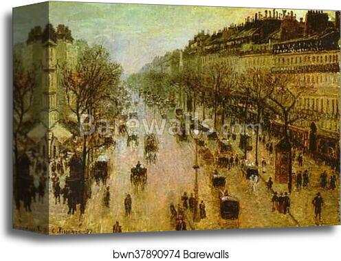 The Boulevard Montmartre on a Winter Morning by Camille Pissarro, Canvas Print