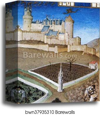 Les trÄ�s riches heures du Duc de Berry. March. Château de Lusignan. Detail by Limbourg Brothers, Canvas Print