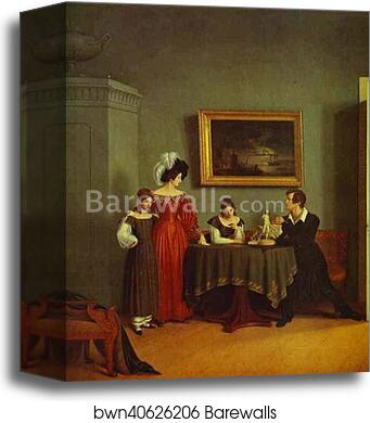 Self-Portrait with Family. Detail by Count Feodor Tolstoy, Canvas Print