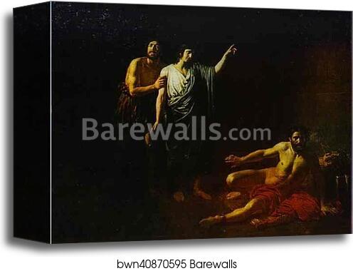 Joseph Interprets the Butler's and the Baker's Dreams in a Prison by Alexander Ivanov, Canvas Print