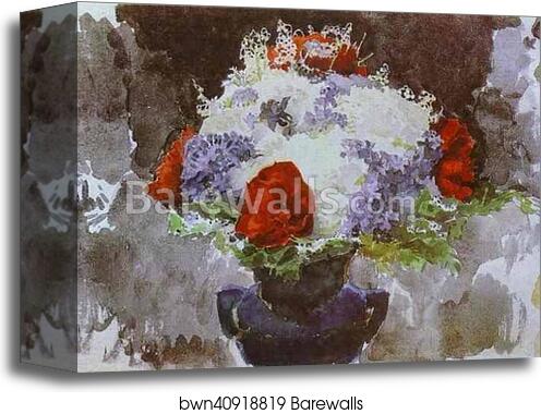 Flowers in a Blue Vase by Mikhail Vrubel, Canvas Print