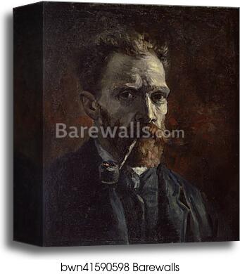 Self-portrait with pipe by Vincent Van Gogh, Canvas Print