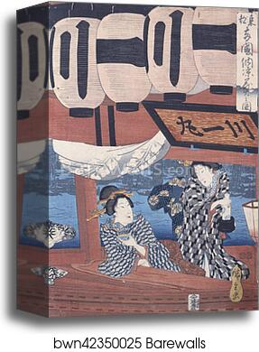 Enjoying the fireworks and the cool of the evening at Ryogoku bridge in the Eastern Capital by Utagawa Hiroshige, Canvas Print