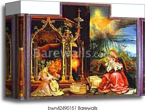 The Annunciation; Virgin and Child with Angels; The Resurrection (view with the open wings) by Matthias Grünewald, Canvas Print