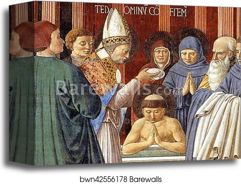 Baptism of St. Augustine. Detail by Benozzo Gozzoli, Canvas Print