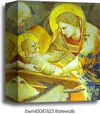 The Nativity and Adoration of the Shepherds. Detail by Giotto, Canvas Print