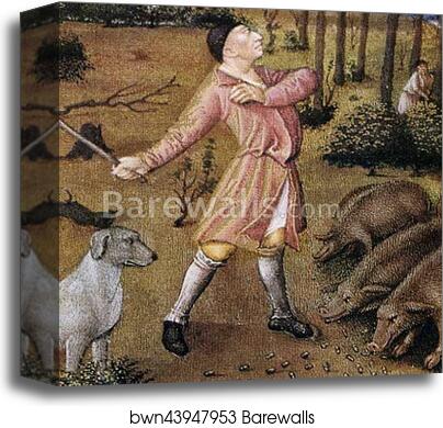 Les tr�s riches heures du Duc de Berry. November. Detail by Limbourg Brothers, Canvas Print