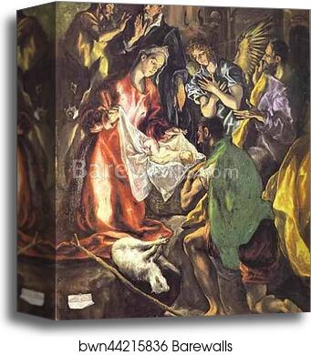 The Adoration of the Shepherds. Detail by El Greco, Canvas Print