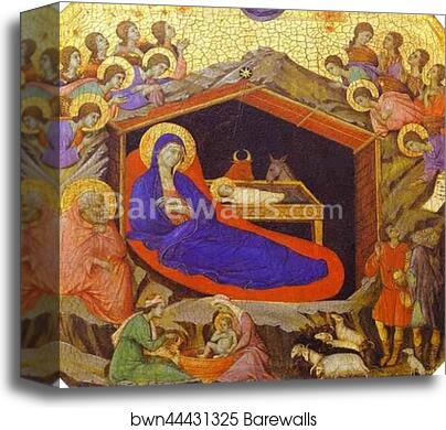 Maestà (front, predella) The Birth of Christ by Duccio Di Buoninsegna, Canvas Print