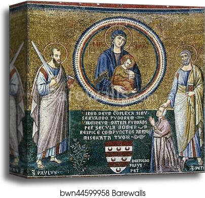 Madonna and Child with St Paul and St Peter and the Donor Bertoldo Stefanschi by Pietro Cavallini, Canvas Print