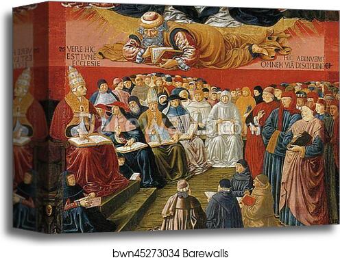 Triumph of St. Thomas Aquinas. Detail by Benozzo Gozzoli, Canvas Print