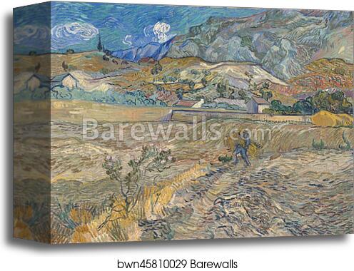 Enclosed Wheat Field with Peasant / Landscape at Saint-Rémy by Vincent Van Gogh, Canvas Print