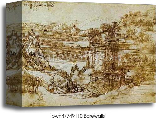 Arno Landscape by Leonardo Da Vinci, Canvas Print