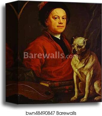 Self-Portrait with Pug Dog by William Hogarth, Canvas Print