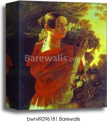 Portrait of an Unknown Woman with Fruit Basket by Ivan Khrutsky, Canvas Print