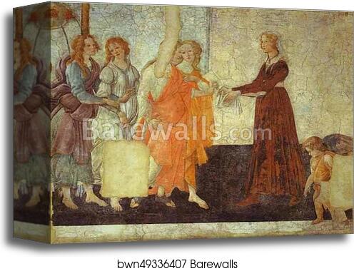Venus and the Three Graces presenting Gifts to a Young Woman by Alessandro Botticelli, Canvas Print