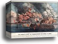 The great fight at Charleston S.C. April, 7th 1863 (First Battle of Charleston Harbor): between 9 United States "Iron-Clads," under the command of Admiral Dupont; and Forts Sumter, Moultrie, and the Cummings Point Batteries in possession of the rebels by Currier & Ives, Canvas Print