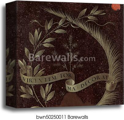 Wreath of Laurel, Palm, and Juniper with a Scroll inscribed Virtutem Forum Decorat [reverse] by Leonardo Da Vinci, Canvas Print