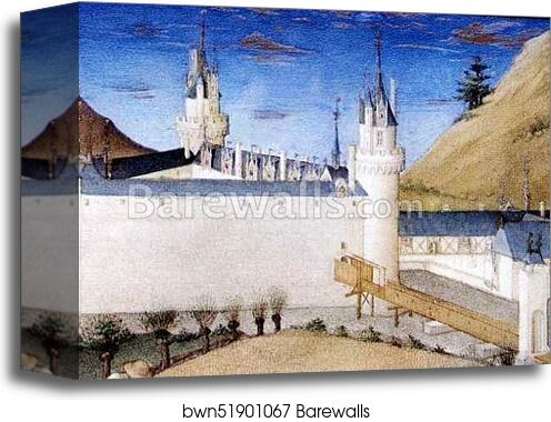 Les tr�s riches heures du Duc de Berry. July. Palais Poitiers. Detail by Limbourg Brothers, Canvas Print Les tr�s riches heures du Duc de Berry. July. Palais Poitiers. Detail by Limbourg Brothers, Canvas Print