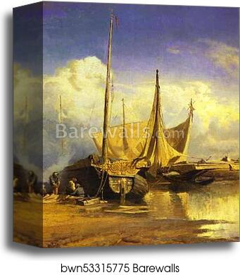 Volga View. Barges. Detail by Feodor Vasilyev, Canvas Print