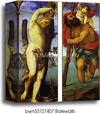 Wings of a triptych: St. Sebastian (left); St. Christopher (right) by Lorenzo Lotto, Canvas Print