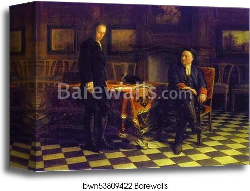 Peter the Great Interrogating the Tsarevich Alexey Petrovich at Peterhof by Nikolay Gay, Canvas Print