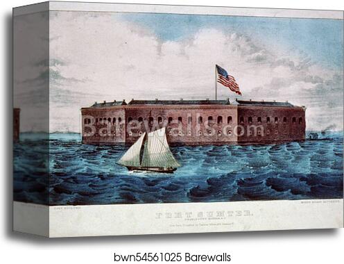 From left to right: Fort Moultrie. Fort Sumter: Charleston Harbor, S.C. Morris Island Batteries by Currier & Ives, Canvas Print