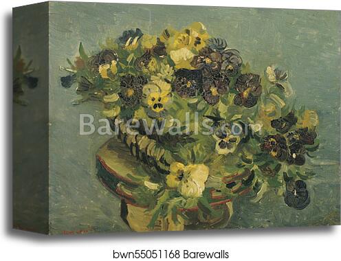 Basket of pansies on a small table by Vincent Van Gogh, Canvas Print