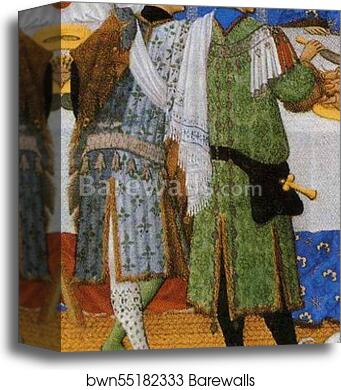 Les trÄ�s riches heures du Duc de Berry. January. A New Year's Day Feast including Jean de Berry. Detail by Limbourg Brothers, Canvas Print