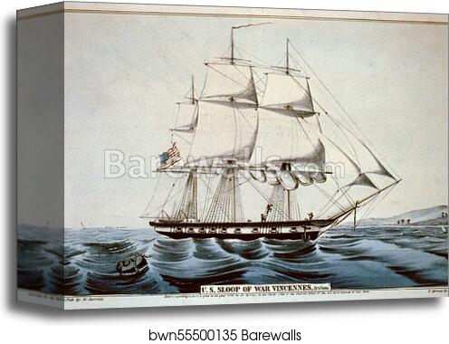 U.S. sloop of war Vincennes: 20 guns by Currier & Ives, Canvas Print