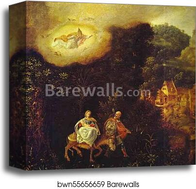 Flight into Egypt. Detail by Herri De Patinir, Called Herri Met De Bles, Canvas Print