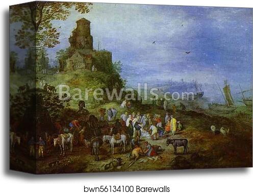 Landscape on the Coast, with the Calling of St. Peter and St. Andrew by Jan Brueghel The Elder, Canvas Print