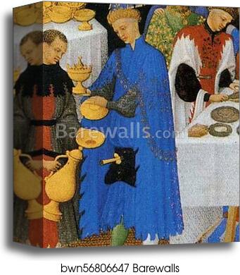 Les tr�s riches heures du Duc de Berry. January. A New Year's Day Feast including Jean de Berry. Detail by Limbourg Brothers, Canvas Print