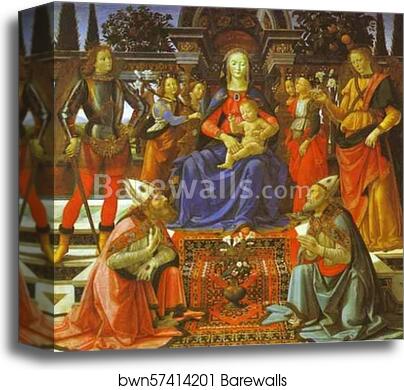 Madonna and Child Enthroned with Four Angels, the Archangels Michael and Raphael, and St. Gusto and St. Zenobius by Domenico Ghirlandaio, Canvas Print