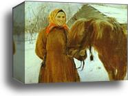 In a Village. Peasant Woman with a Horse by Valentin Serov, Canvas Print
