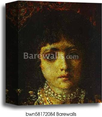 Portrait of a Girl against a Persian Carpet. Detail by Mikhail Vrubel, Canvas Print