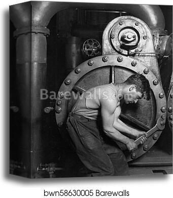 Power house mechanic working on steam pump. by Lewis Hine, Canvas Print Power house mechanic working on steam pump. by Lewis Hine, Canvas Print