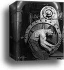 Power house mechanic working on steam pump.  by Lewis Hine, Canvas Print