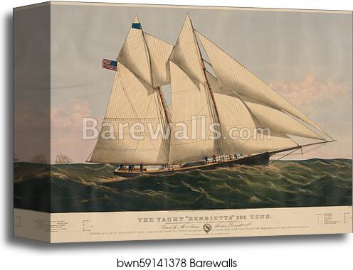 James Gordon Bennett, Jr.'s 205-ton schooner Henrietta, built at the Henry Steers shipyard in 1861, and winner of the New York Yacht Club's Great Ocean Race in 1866 by Currier & Ives, Canvas Print