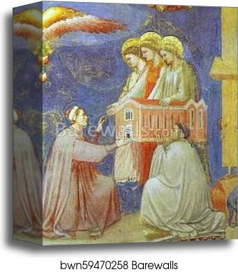 The Last Judgement (Enrico Scrovegni Presents the Model of the Church to the Virgin Mary). Detail by Giotto, Canvas Print