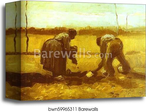 Peasant Man and Woman Planting Potatoes by Vincent Van Gogh, Canvas Print