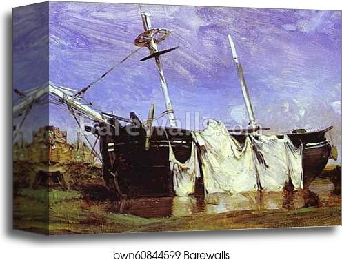 A Boat Beached in a Port at Low Tide by Richard Parkes Bonington, Canvas Print